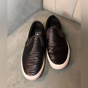 Vans black leather rubbed slip-one